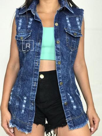 colete feminino jeans longo