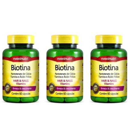 Maxinutri Biotina Plus + Vitamina B1+B5+Acido Fólico Capsulas C/60 (Kit C/03) Menor preço em Maxinutri Biotina Plus + Vitamina B1+B5+Acido Fólico Capsulas C/60 (Kit C/03)