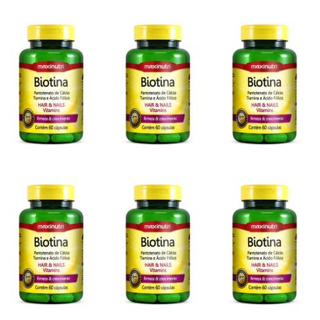 Maxinutri Biotina Plus + Vitamina B1+B5+Acido Fólico Capsulas C/60 (Kit C/06) Menor preço em Maxinutri Biotina Plus + Vitamina B1+B5+Acido Fólico Capsulas C/60 (Kit C/06)