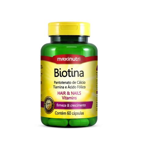 Maxinutri Biotina Plus + Vitamina B1+B5+Acido Fólico Capsulas C/60 Menor preço em Maxinutri Biotina Plus + Vitamina B1+B5+Acido Fólico Capsulas C/60