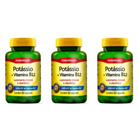 Maxinutri Potassio + Vitamina B12 C/60 (Kit C/03) Menor preço em Maxinutri Potassio + Vitamina B12 C/60 (Kit C/03)