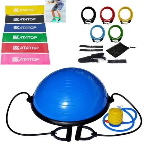Meia Bola Com Extensores + Kit Elásticos Extensores 11 Peças + Kit Mini Band Com 6 Faixas Elástica - Katatop Menor preço em Meia Bola Com Extensores + Kit Elásticos Extensores 11 Peças + Kit Mini Band Com 6 Faixas Elástica - Katatop