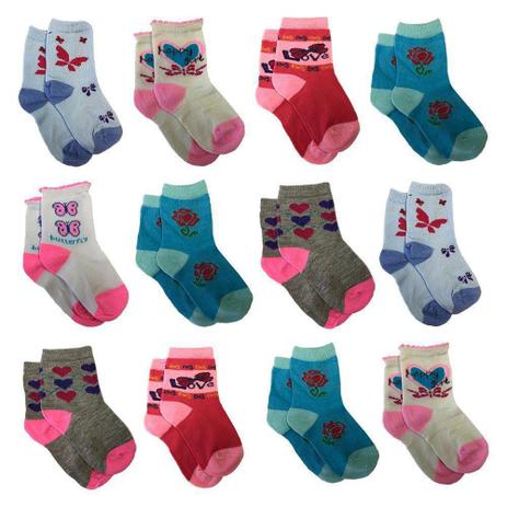 Meias Infantil Kit 12 Pares De 4 A 6 Anos Feminina Sortidas Criança - Dcp kids Menor preço em Meias Infantil Kit 12 Pares De 4 A 6 Anos Feminina Sortidas Criança - Dcp kids