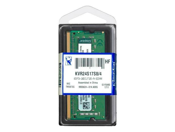 Memoria P/notebook 4GB DDR4 2400Mhz Kingston KVR24S17S8/4 Menor preço em Memoria P/notebook 4GB DDR4 2400Mhz Kingston KVR24S17S8/4