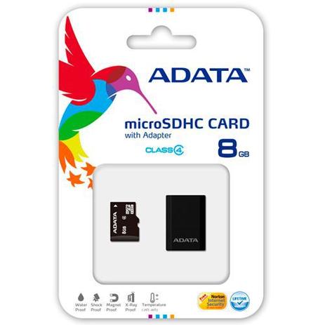 Memory CARD ADATA CLASS 4 Micro SDHC C/ADAPT SD 8GB AUSDH8GCL4-RM3BKBL Menor preço em Memory CARD ADATA CLASS 4 Micro SDHC C/ADAPT SD 8GB AUSDH8GCL4-RM3BKBL