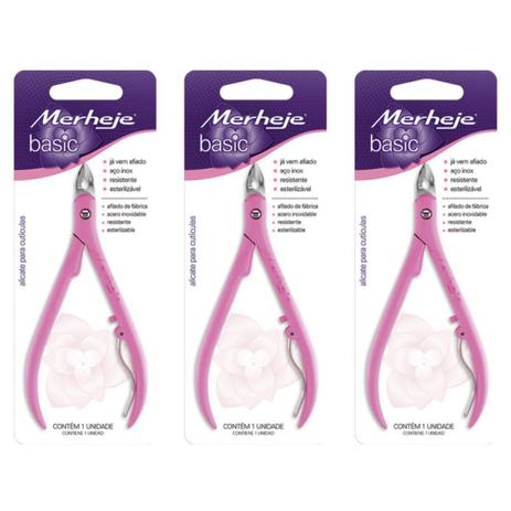 Merheje Basic Rosa Alicate De Cutícula (Kit C/03) Menor preço em Merheje Basic Rosa Alicate De Cutícula (Kit C/03)