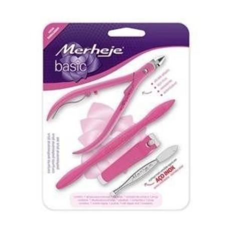 Merheje Basic Rosa Kit Alicate + Espátula + Cortador + Pinça Menor preço em Merheje Basic Rosa Kit Alicate + Espátula + Cortador + Pinça