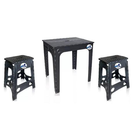 Mesa 2 Banquetas de Plástico Preta Dobrável 3 Jogos - Antares Menor preço em Mesa 2 Banquetas de Plástico Preta Dobrável 3 Jogos - Antares
