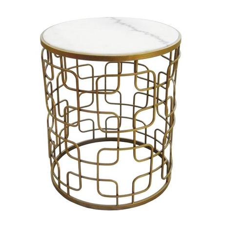 Mesa Auxiliar Dourada em Metal Tampo Mármore - Prime home decor Menor preço em Mesa Auxiliar Dourada em Metal Tampo Mármore - Prime home decor