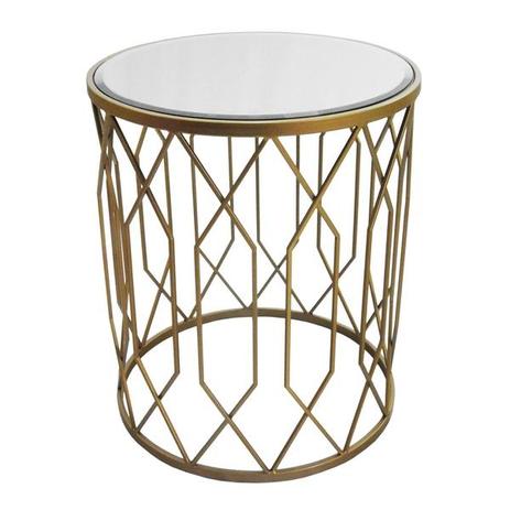 Mesa Auxiliar em Metal Com Tampo Espelhado - Prime home decor Menor preço em Mesa Auxiliar em Metal Com Tampo Espelhado - Prime home decor