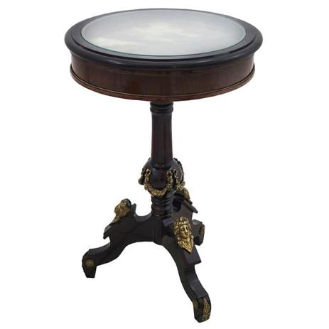 Mesa Auxiliar Redonda Apliques em Bronze Tampo de Vidro - Prime home decor Menor preço em Mesa Auxiliar Redonda Apliques em Bronze Tampo de Vidro - Prime home decor