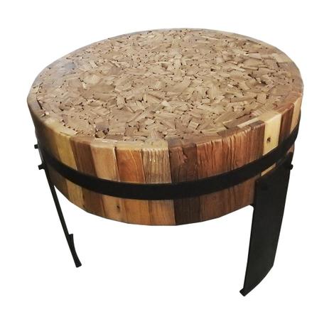 Mesa Auxiliar Redonda em Madeira Pés em Metal - Prime home decor Menor preço em Mesa Auxiliar Redonda em Madeira Pés em Metal - Prime home decor