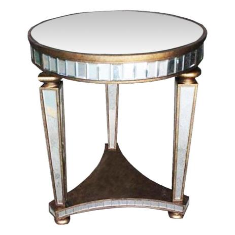 Mesa Auxiliar Redonda Espelhada Bordas Douradas 76x82x76 cm - Prime home decor Menor preço em Mesa Auxiliar Redonda Espelhada Bordas Douradas 76x82x76 cm - Prime home decor