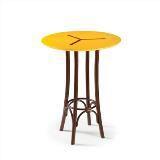 Mesa Bistrô Alta Opzione em Madeira Maciça/MDF - Imbuía/ Laca Amarelo - Máxima Menor preço em Mesa Bistrô Alta Opzione em Madeira Maciça/MDF - Imbuía/ Laca Amarelo - Máxima