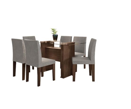 Mesa C/ 6 Cadeiras Zafira Castanho Rustic com Pena Caramelo -RV Móveis Menor preço em Mesa C/ 6 Cadeiras Zafira Castanho Rustic com Pena Caramelo -RV Móveis
