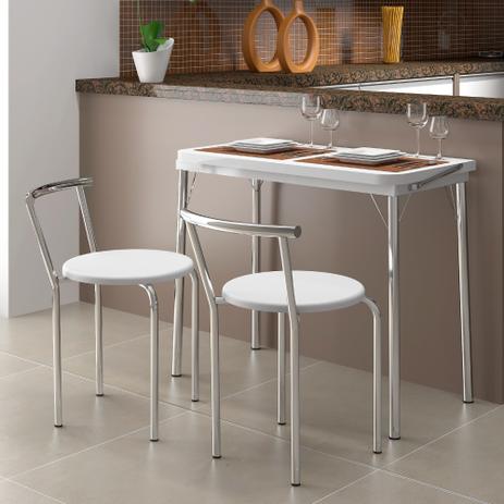 Mesa com Tampo Dobrável e 2 Banquetas Carraro - Branco - Mesa de