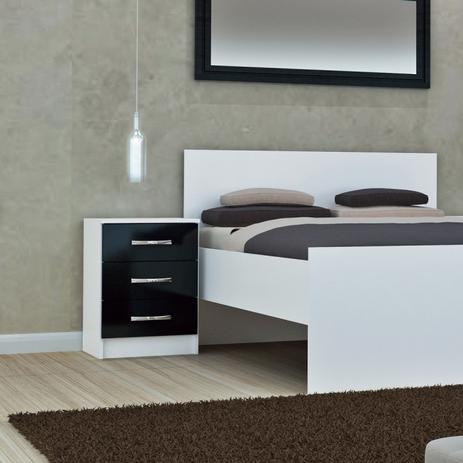 Mesa de Cabeceira 3 Gavetas Maxi Evidência Móveis Preto/Branco Menor preço em Mesa de Cabeceira 3 Gavetas Maxi Evidência Móveis Preto/Branco