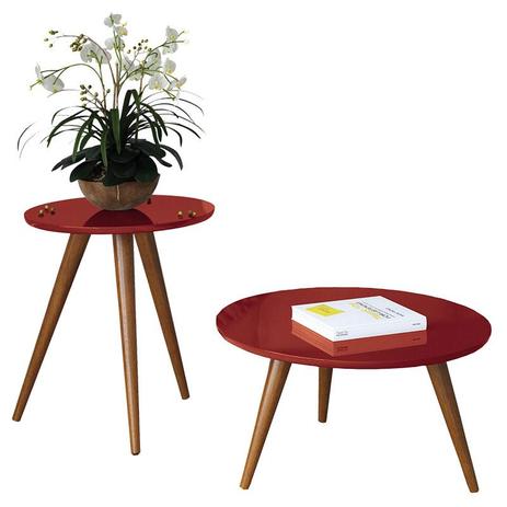 Mesa de Centro e Mesa Lateral Sorelle Vermelho  HB Móveis - Hb moveis é boa?