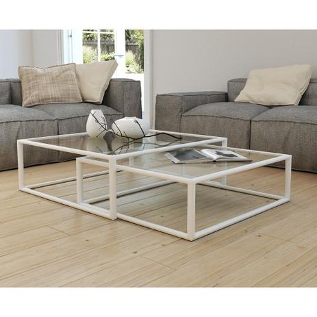 Mesa de Centro Industrial Duo Catarina Vidro Base Ferro Off White - ASTURIAS Menor preço em Mesa de Centro Industrial Duo Catarina Vidro Base Ferro Off White - ASTURIAS