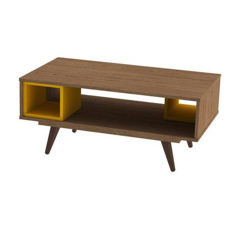 Mesa de Centro Retrô Rustik Carvalho e Amarelo - Mobly Menor preço em Mesa de Centro Retrô Rustik Carvalho e Amarelo - Mobly