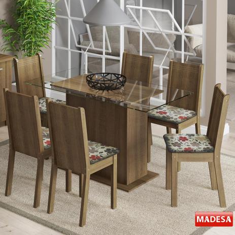 Mesa de Jantar 6 Lugares Retangular Molly Rustic/Hibiscos - Madesa Menor preço em Mesa de Jantar 6 Lugares Retangular Molly Rustic/Hibiscos - Madesa