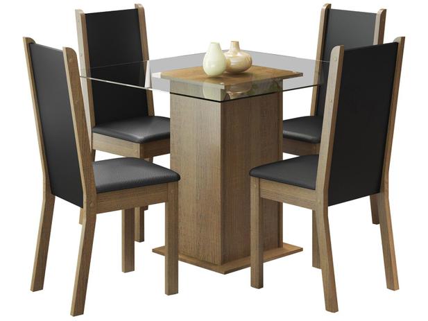 Mesa de Jantar com 4 Cadeiras Quadrada - Tampo de Vidro Madesa Aline