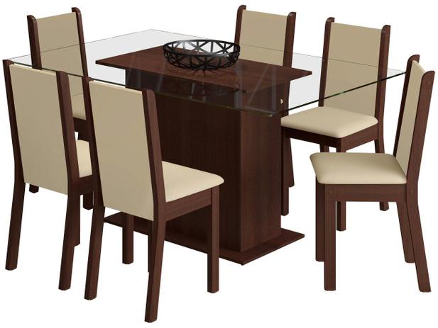 Mesa de Jantar com 6 Cadeiras Retangular - Tampo de Vidro Madesa Aline