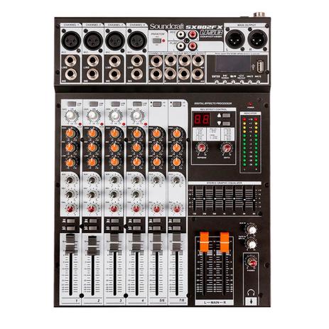 Mesa de som 08 canais soundcraft sx802fx-usb e efeito Menor preço em Mesa de som 08 canais soundcraft sx802fx-usb e efeito