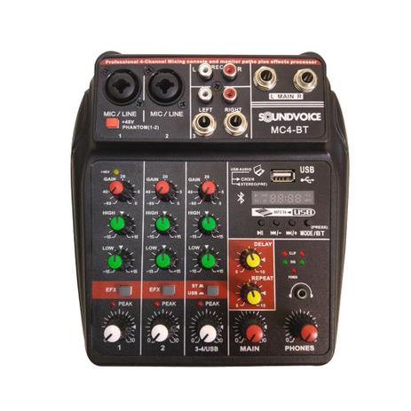 Mesa de Som 4 Canais c/ USB Player e gravação - MC4-BT SoundVoice Menor preço em Mesa de Som 4 Canais c/ USB Player e gravação - MC4-BT SoundVoice