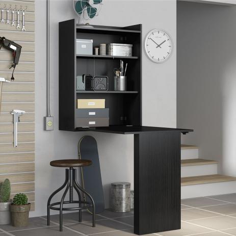 Mesa Dobrável Multimóveis Multiuso com Armário de Parede Preto Menor preço em Mesa Dobrável Multimóveis Multiuso com Armário de Parede Preto