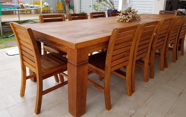 Mesa e cadeiras rústica de madeira peroba rosa primeira linha com 08 cadeiras Menor preço em Mesa e cadeiras rústica de madeira peroba rosa primeira linha com 08 cadeiras