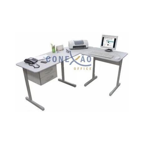 Mesa Em ( L ) Estação Para Escritório Com 2 Gavetas Cinza - CONEXÃO OFFICE Menor preço em Mesa Em ( L ) Estação Para Escritório Com 2 Gavetas Cinza - CONEXÃO OFFICE