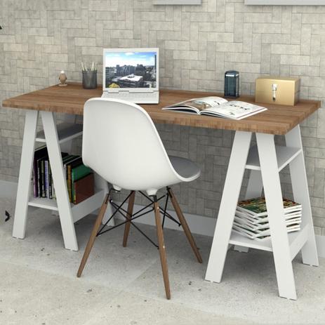 Mesa Escrivaninha Self 4 Prateleiras Castanho/branco - Appunto Menor preço em Mesa Escrivaninha Self 4 Prateleiras Castanho/branco - Appunto