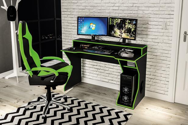 Mesa Gamer Fremont Preta e Verde - Politorno Menor preço em Mesa Gamer Fremont Preta e Verde - Politorno