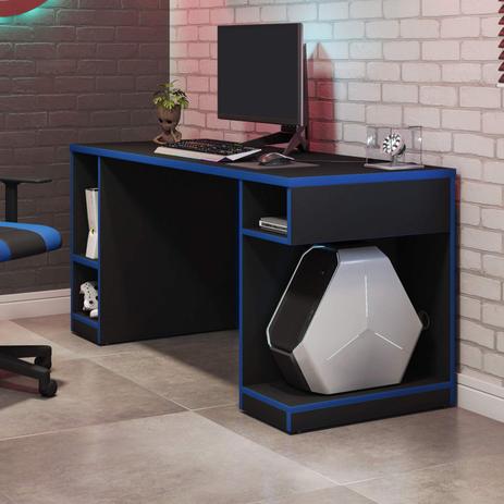 Mesa Gamer Pro 5 Nichos Espresso Móveis Preto/Azul Menor preço em Mesa Gamer Pro 5 Nichos Espresso Móveis Preto/Azul