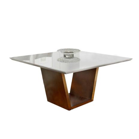 Mesa jantar 1,40 x 1,40 base madeira cor imbuia/tampo laca cor off white - Asterope Menor preço em Mesa jantar 1,40 x 1,40 base madeira cor imbuia/tampo laca cor off white - Asterope