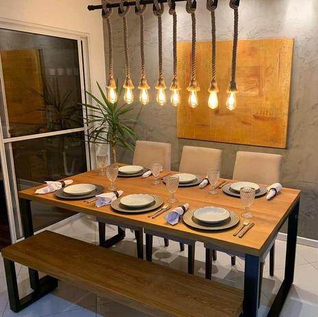 Mesa Jantar e Banco em Madeira Estilo Industrial 1,40 mts - BENOARTE Menor preço em Mesa Jantar e Banco em Madeira Estilo Industrial 1,40 mts - BENOARTE