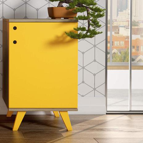 Mesa Lateral 1 Porta Play ArteMobili Amarelo/Carvalho - Pc artemobili Menor preço em Mesa Lateral 1 Porta Play ArteMobili Amarelo/Carvalho - Pc artemobili