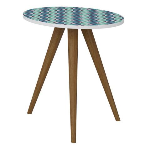 Mesa Lateral Alta Para Sala de Estar Retrô Branco Estampa Azul - Be Mobiliário Menor preço em Mesa Lateral Alta Para Sala de Estar Retrô Branco Estampa Azul - Be Mobiliário