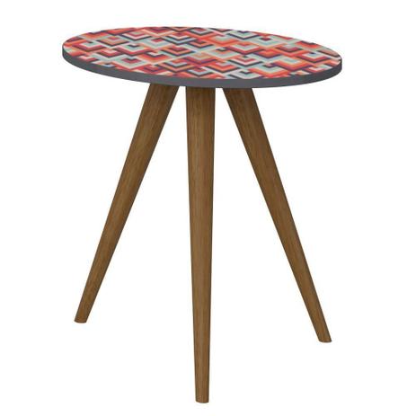 Mesa Lateral Alta Para Sala de Estar Retrô Espresso Estampa Vermelha - Be Mobiliário Menor preço em Mesa Lateral Alta Para Sala de Estar Retrô Espresso Estampa Vermelha - Be Mobiliário