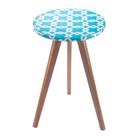 Mesa Lateral Baixa com Vidro Minion Azul e Branco - Daf Menor preço em Mesa Lateral Baixa com Vidro Minion Azul e Branco - Daf