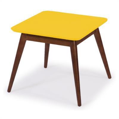 Mesa lateral básica com tampo amarelo laqueado e estrutura madeira maciça - Máxima Menor preço em Mesa lateral básica com tampo amarelo laqueado e estrutura madeira maciça - Máxima