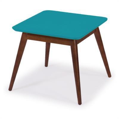 Mesa lateral básica com tampo azul claro laqueado e estrutura madeira maciça - Máxima Menor preço em Mesa lateral básica com tampo azul claro laqueado e estrutura madeira maciça - Máxima