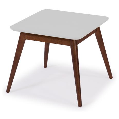 Mesa Lateral Básica com Tampo Branco Laqueado e Estrutura Madeira Maciça - Casatema Menor preço em Mesa Lateral Básica com Tampo Branco Laqueado e Estrutura Madeira Maciça - Casatema