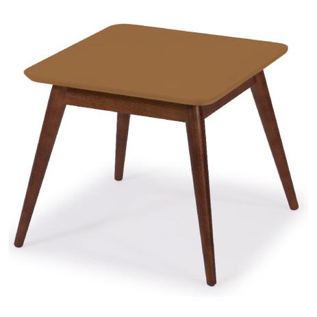 Mesa Lateral Básica com Tampo Marrom Laqueado e Estrutura Madeira Maciça - Casatema Menor preço em Mesa Lateral Básica com Tampo Marrom Laqueado e Estrutura Madeira Maciça - Casatema
