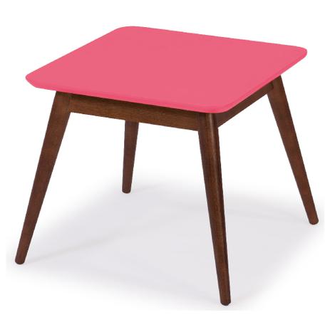 Mesa Lateral Básica com Tampo Rosa Laqueado e Estrutura Madeira Maciça - Casatema Menor preço em Mesa Lateral Básica com Tampo Rosa Laqueado e Estrutura Madeira Maciça - Casatema