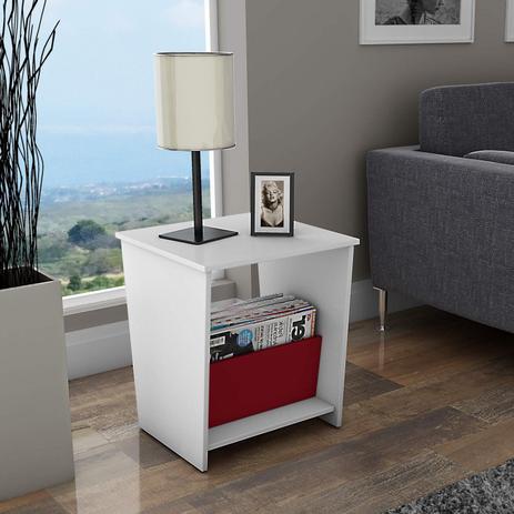 Mesa Lateral com Porta Revistas Dora Siena Móveis Branco/Vinho Menor preço em Mesa Lateral com Porta Revistas Dora Siena Móveis Branco/Vinho