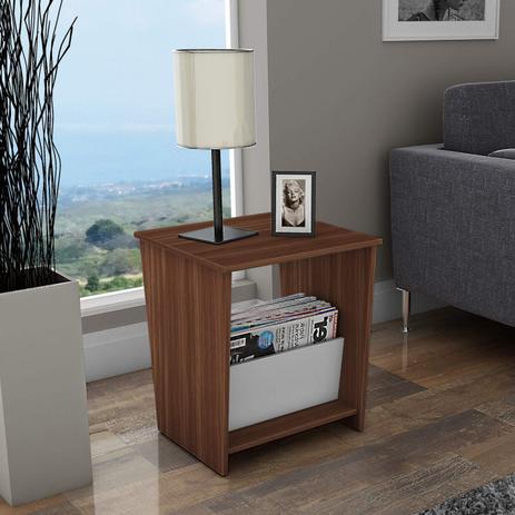 Mesa Lateral com Porta Revistas Dora Siena Móveis Macadâmia/Branco Menor preço em Mesa Lateral com Porta Revistas Dora Siena Móveis Macadâmia/Branco