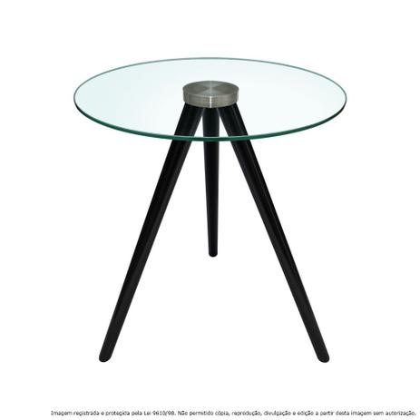 Mesa Lateral de Canto Tripé Pequena Laqueada Preta com Tampo de Vidro Incolor - Lubrano decor Menor preço em Mesa Lateral de Canto Tripé Pequena Laqueada Preta com Tampo de Vidro Incolor - Lubrano decor