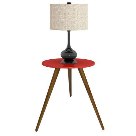Mesa Lateral Redonda Alta Decorativa Albana pé palito - Vermelho Laca/Castanho - Drossi Menor preço em Mesa Lateral Redonda Alta Decorativa Albana pé palito - Vermelho Laca/Castanho - Drossi
